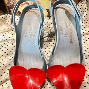 Vivienne Westwood Blue Heels with Red Heart Accents